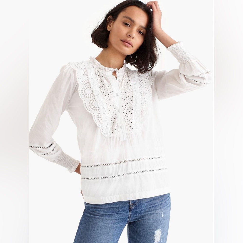 J.Crew Ruffle-neck Eyelet Top